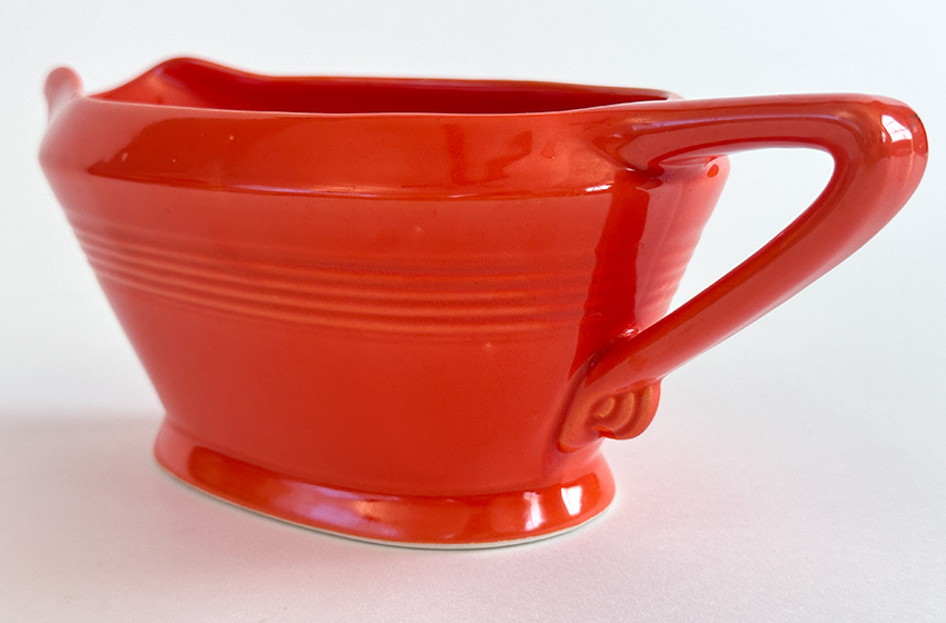 red harlequin gravy sauce boat vintage 1940s tableware