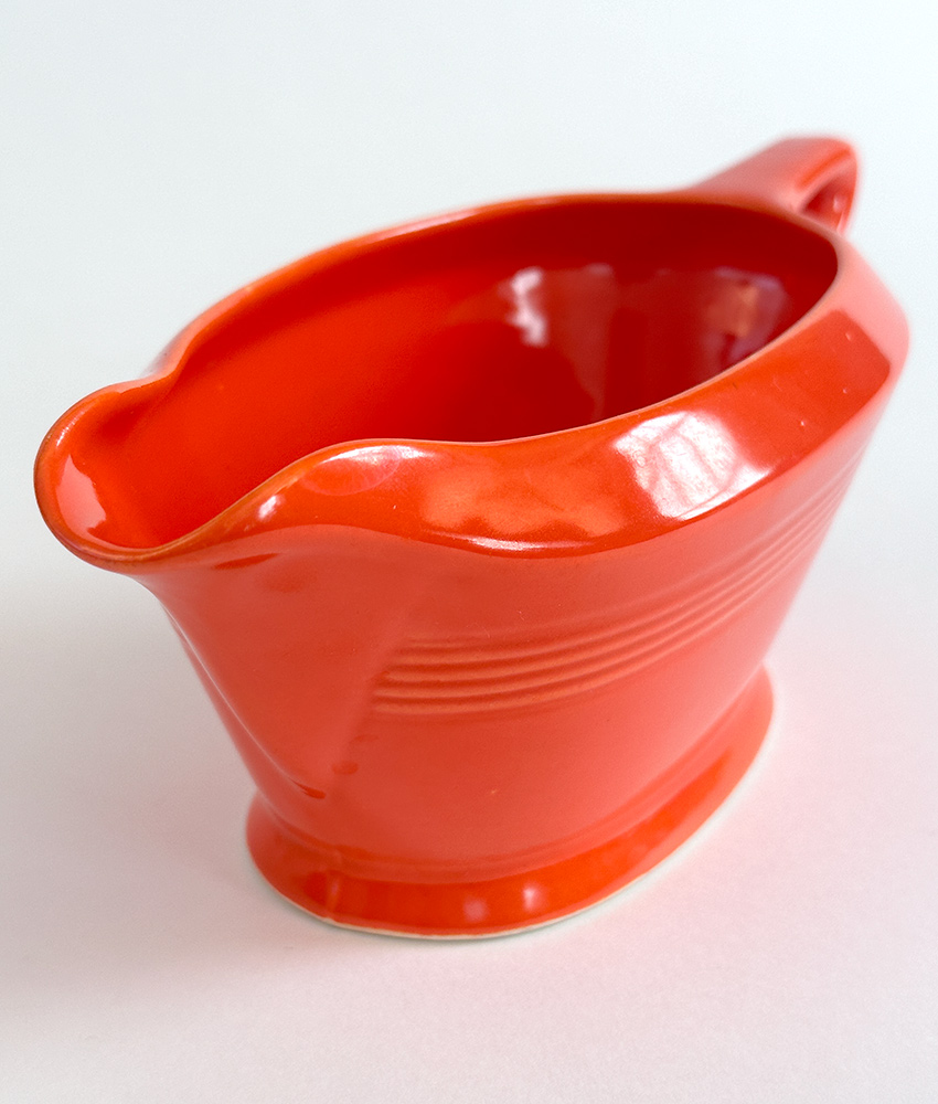 red harlequin gravy sauce boat vintage 1940s tableware