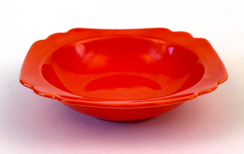 vintage homer laughlin riviera fruit bowl in original radioactive red glaze