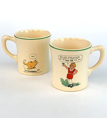 Orphan Annie promotional fiestaware homer laughlin ivory handled tumbler mug made in 1933 for the Ovaltine Chicago company